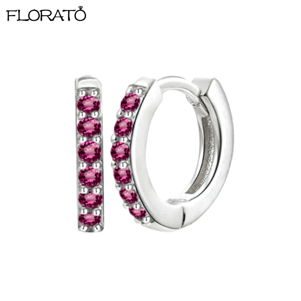 925 Silver Needle Crystal 9mm Small Hoop Earrings