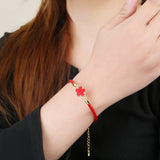 Classic Leather Five Leaf Flower Charm Bracelet