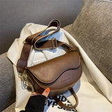 Women Vintage Solid Color Flap Saddle Bag Crossbody
