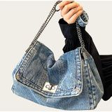 Denim Chain Crossbody Bag for Daily Work & Travel