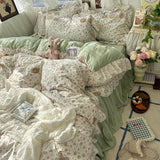 Korean Princess Floral Ruffles Bedding Set, 4 Pcs