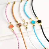 Classic Leather Five Leaf Flower Charm Bracelet