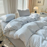 Simple Bedding Set Plaid Queen Duvet Cover Kit 4pcs