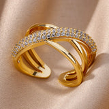 Fashion Gold Color Stainless Steel Ring with Crystal Zircon