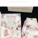 Kawaii Youth Girl's Cute Cat Satin PJs Set  Clean Vanilla Store