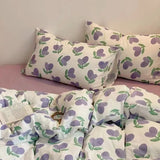 Simple Bedding Set Plaid Queen Duvet Cover Kit 4pcs