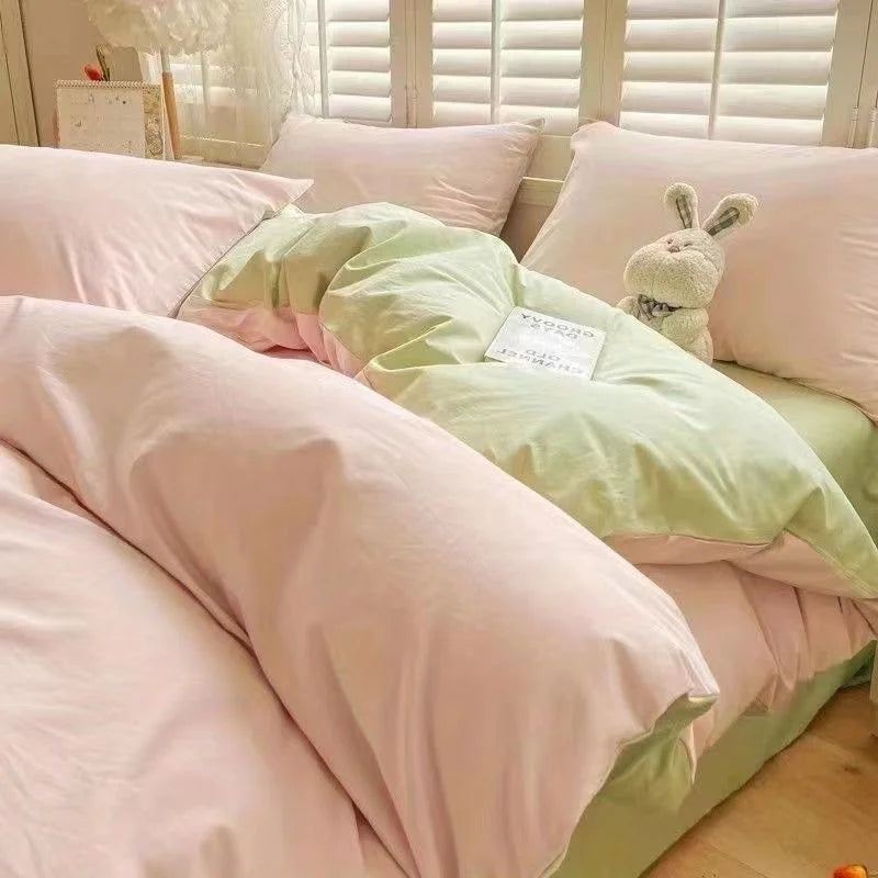 INS Gentle Pink Rose Bedding Set for Girls Women Kawaii 4 pcs