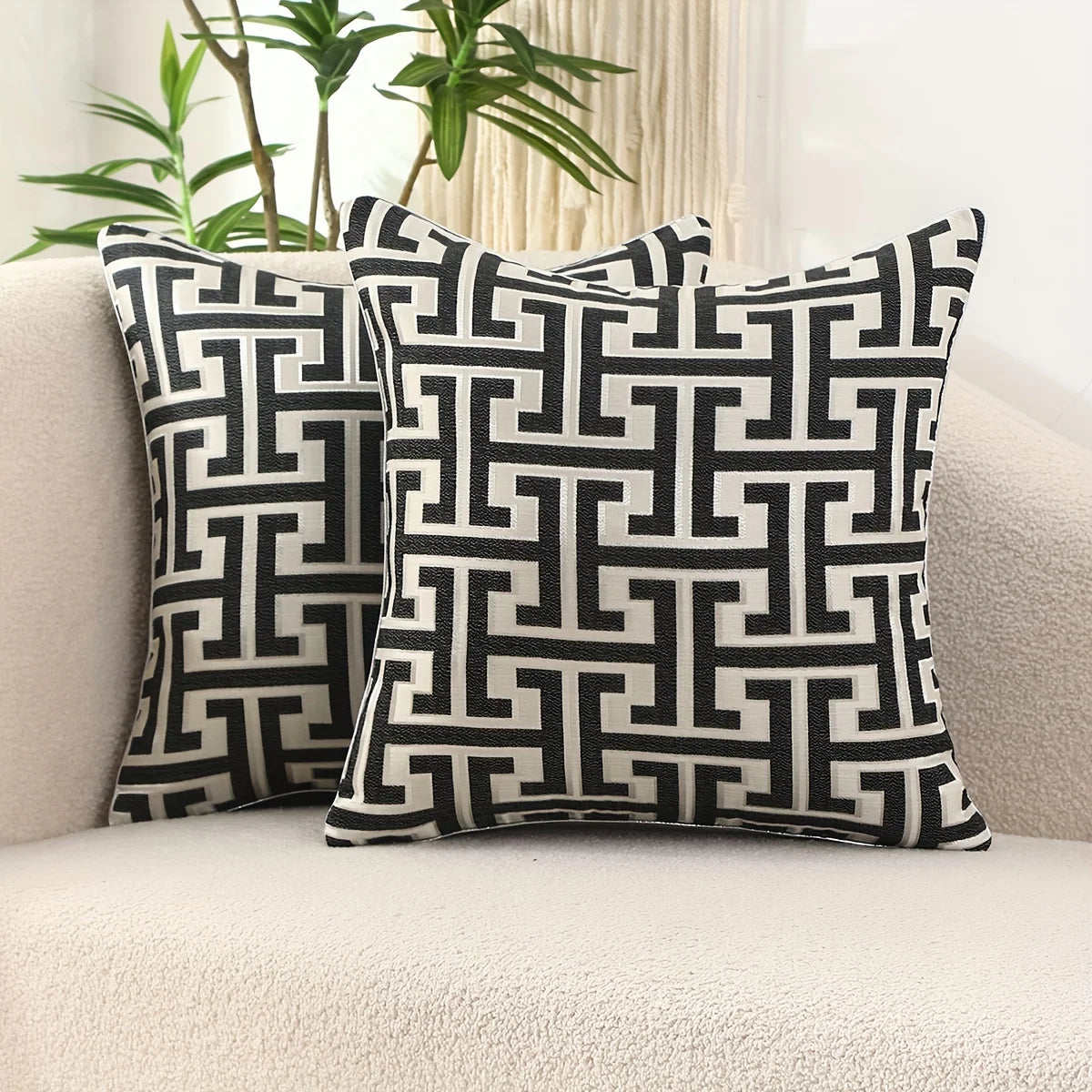 Modern Geometric Jacquard Pillow Cover with Zipper
