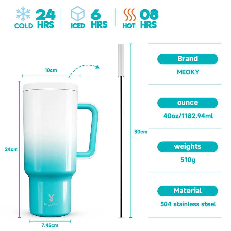 Meoky 40oz Tumbler with Straw, Insulated Car Mug