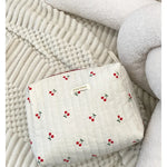 Quilted Cotton Retro Cherry Travel Cosmetic Bag  Clean Vanilla Store