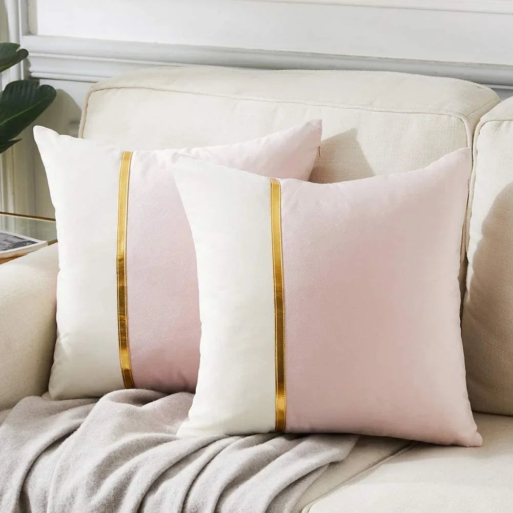 Blue Velvet Gold Bar Cushion Case Set of 2