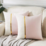 Blue Velvet Gold Bar Cushion Case Set of 2