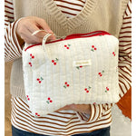 Quilted Cotton Retro Cherry Travel Cosmetic Bag  Clean Vanilla Store