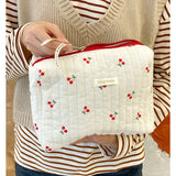 Quilted Cotton Retro Cherry Travel Cosmetic Bag  Clean Vanilla Store