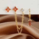 3PCS Stylish Stainless Steel Birthstone Earrings Set