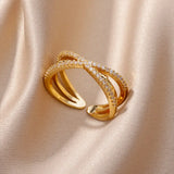 Fashion Gold Color Stainless Steel Ring with Crystal Zircon