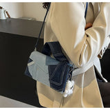 New Fashion Color Block Denim Square Shoulder Bag