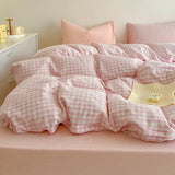 Simple Pink Stripe Bedding Set with Pillowcases 3pcs