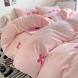 Cute Pink Bows Duvet Cover Set for Girls, 3pcs