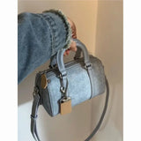 Retro Blue Denim Handbag With Pendant For Women