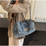 Denim Chain Crossbody Bag for Daily Work & Travel