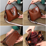 Real Oil Wax Leather Women's Bucket Bag - Large Capacity  Clean Vanilla Store