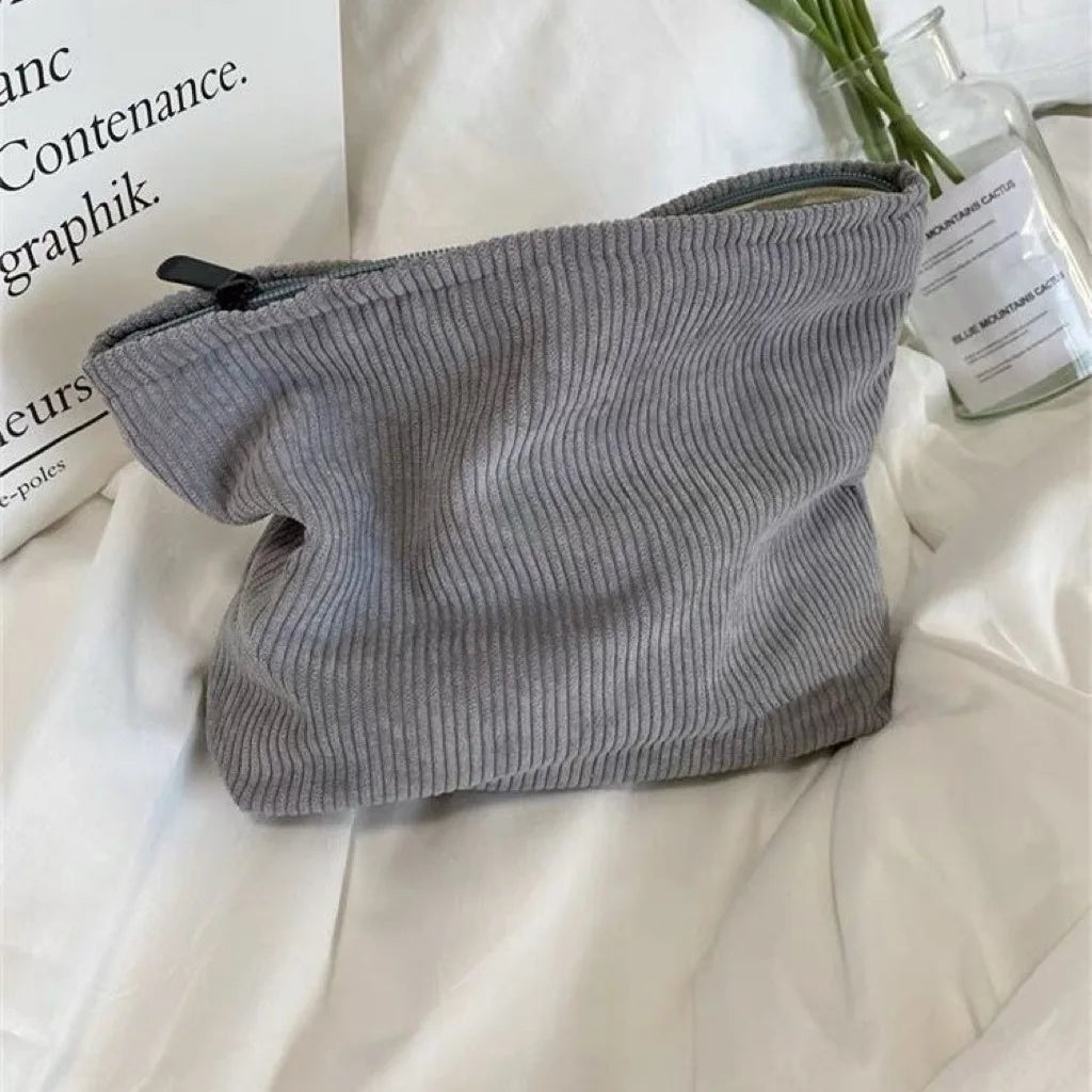 Solid Color Corduroy Cosmetic Bag Clutch for Travel