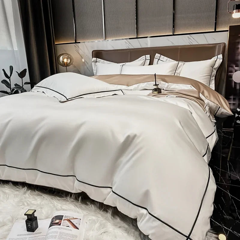 White Egyptian Cotton Bedding Set with Embroidery 4 pcs