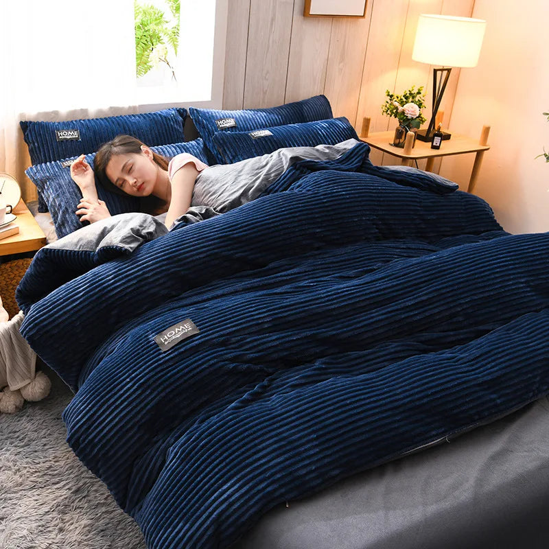 Ultra Soft Velvet Corduroy Duvet Cover Set 3pcs