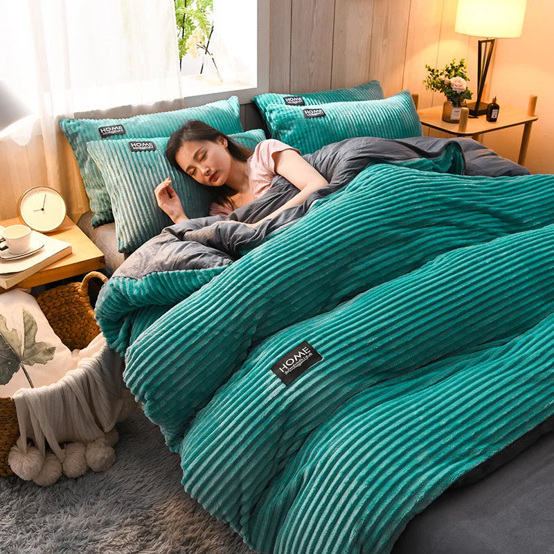 Ultra Soft Velvet Corduroy Duvet Cover Set 3pcs