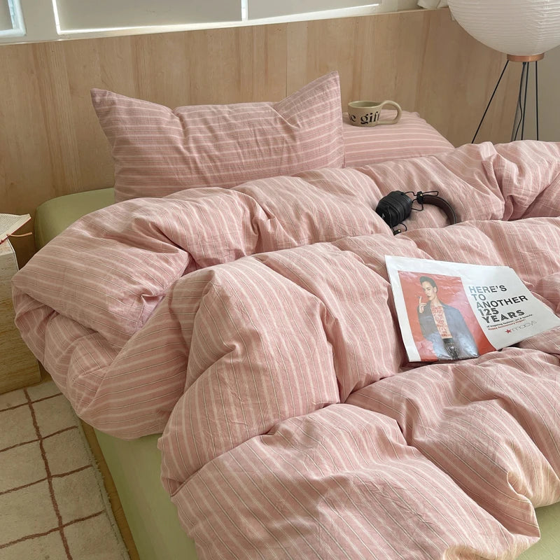 Korean Cotton Pink Stripes Duvet Cover 150x200 Size
