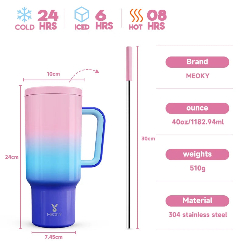 Meoky 40oz Tumbler with Straw, Insulated Car Mug