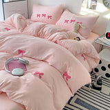 Cute Pink Bows Duvet Cover Set for Girls, 3pcs