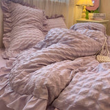Kawaii INS Girl Blue Bedding Set with Ruffles 4 pcs