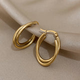 Stainless Steel U-Shaped Texture Hoop Earrings Women