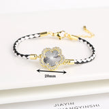 Classic Leather Five Leaf Flower Charm Bracelet