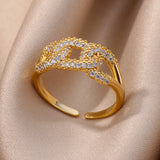 Fashion Gold Color Stainless Steel Ring with Crystal Zircon