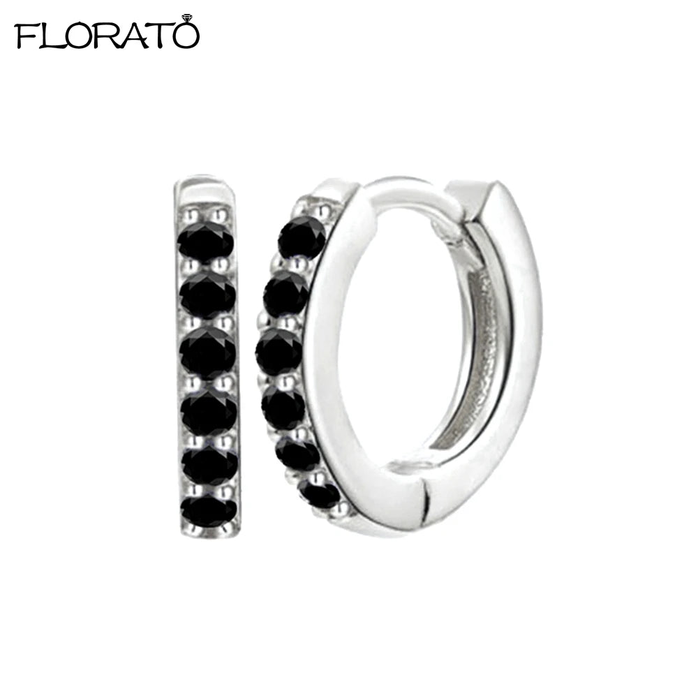 925 Silver Needle Crystal 9mm Small Hoop Earrings