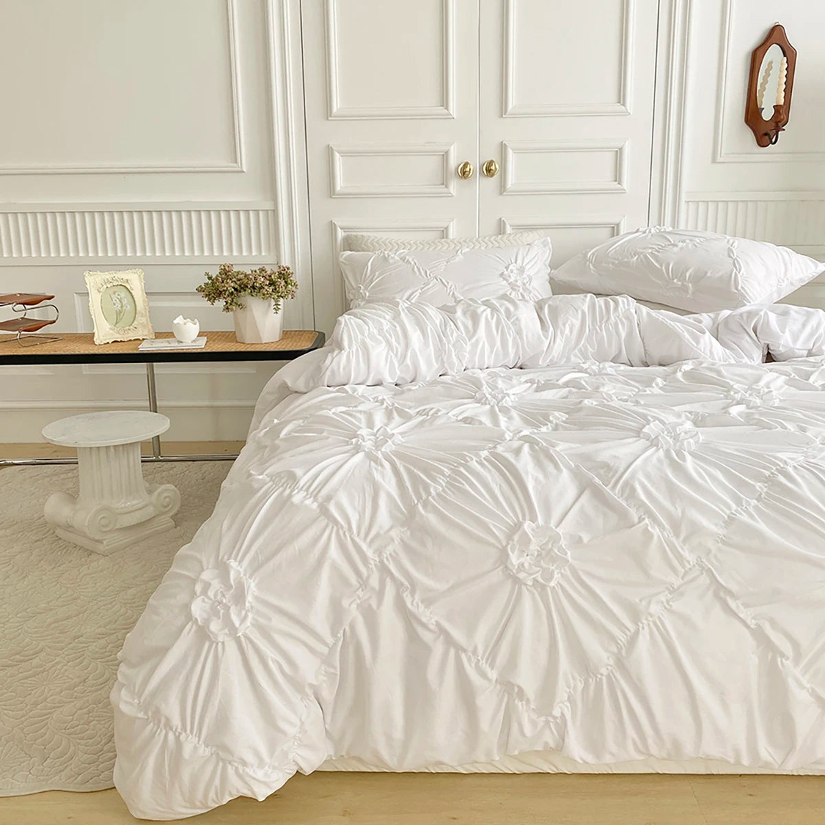 Big Pinch Pleat Duvet Cover Set, Soft Microfiber 3pcs