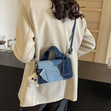 JIOMAY Fashion Blue Color Block Denim Shoulder Bag