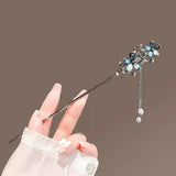 Modern Hair Stick with Ink Flower and Metal Tassel