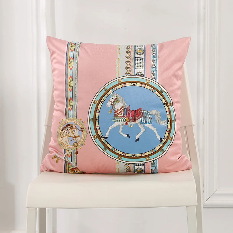 Luxury White Horse Velvet Pillow Case 45x45cm