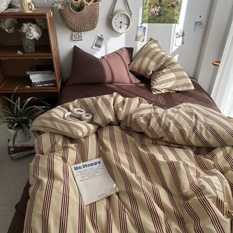 Bedding Set Ins Ambiance Blue Coffee Grid, 4-Piece Set