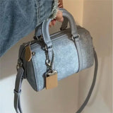 Retro Blue Denim Handbag With Pendant For Women