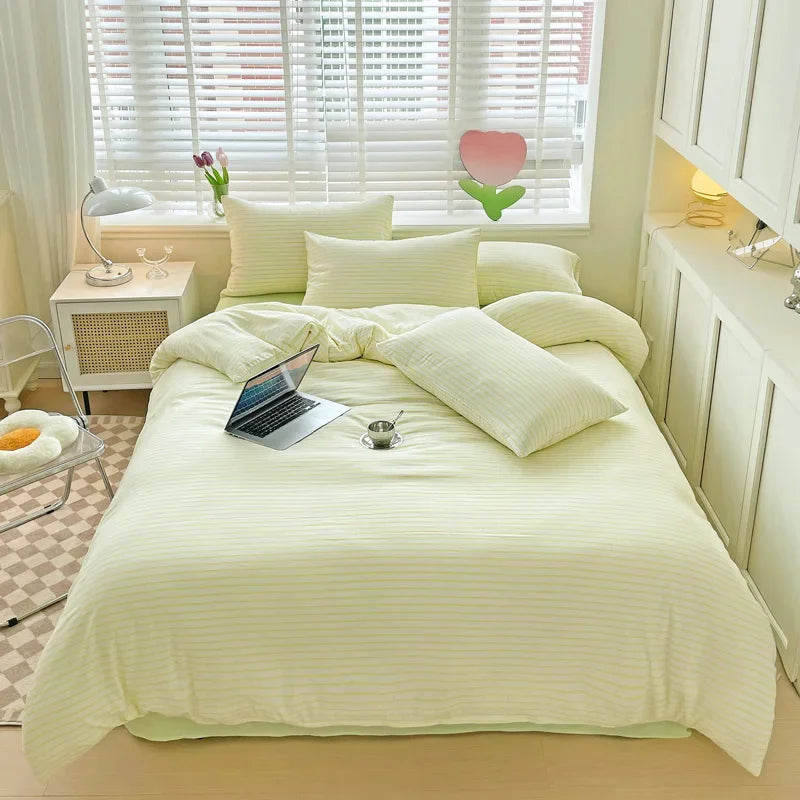 Soft Pink Stripe Queen Duvet Cover Set, 4pcs