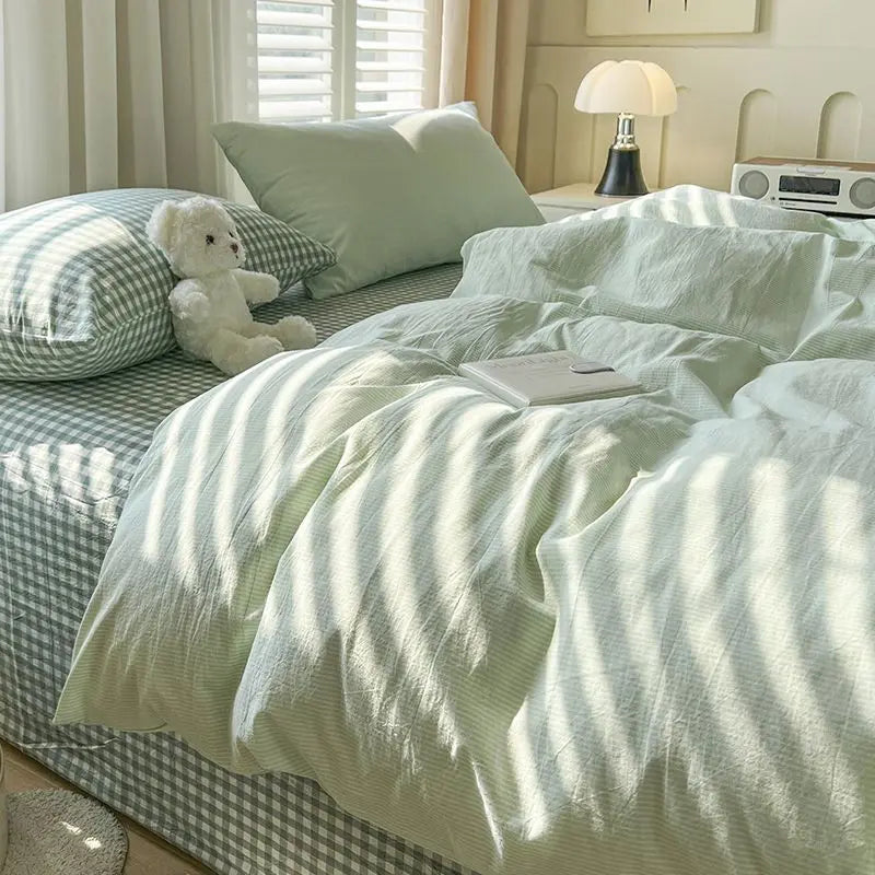 Pink Solid Bedding Set With Duvet Cover & Pillowcases 4 pcs