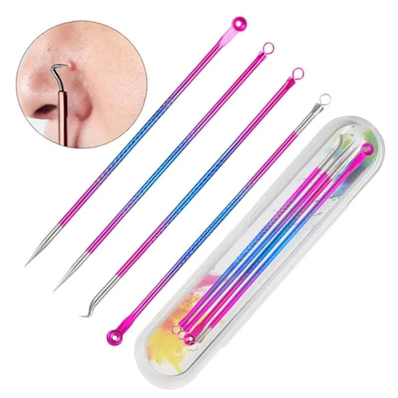 4PCS Acne Blackhead Comedone Black Spot Pimple Blemish Remover Skin Care Pore Cleanser Needle Hook - Clean Vanilla