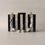 White Marble Black Striped Acrylic Box Clutch Handbag