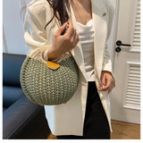 Casual Straw Woven Spherical Handbag for Women