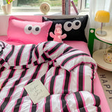 Nordic INS Black Pink Striped Duvet Cover Set 3pcs